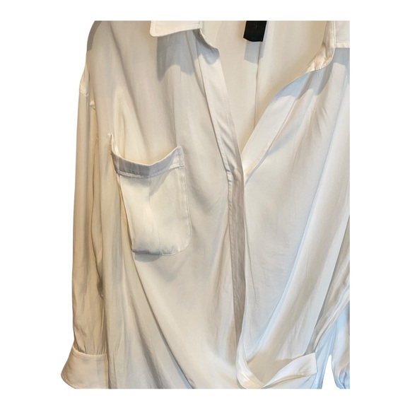 Smythe  White Draped Front faux Wrap Blouse Size Small - Picture 3 of 10
